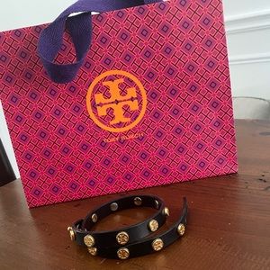 Tory Burch black leather wrap bracelet
